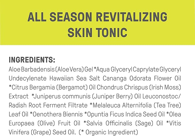Raw Elements All Season Revitalizing Skin Tonic Spray - Organic Ingredients, Hydrating and Gentle on Skin, Enriched with Aloe Vera, 4.0 oz
