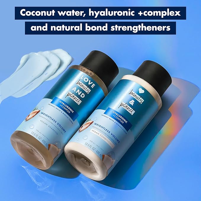 Love Beauty and Planet Weightless Volume Conditioner with Hylauronic acid Coconut Water & Mimosa Flower for Thin and Fine Hair Care 13.5 oz (Pack of 2)