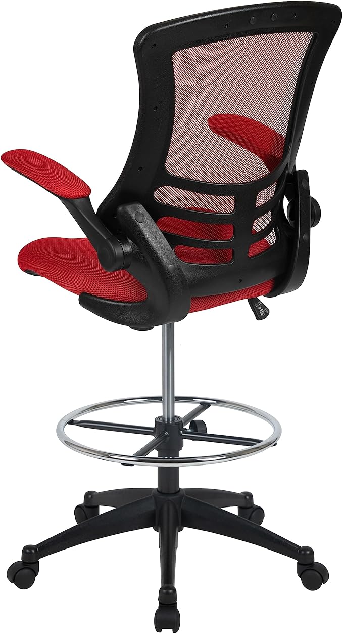 Flash Furniture Kelista Mid-Back Swivel Office Chair with Adjustable Seat Height, Ergonomic Mesh Desk Chair with Flip-Up Armrests, Red