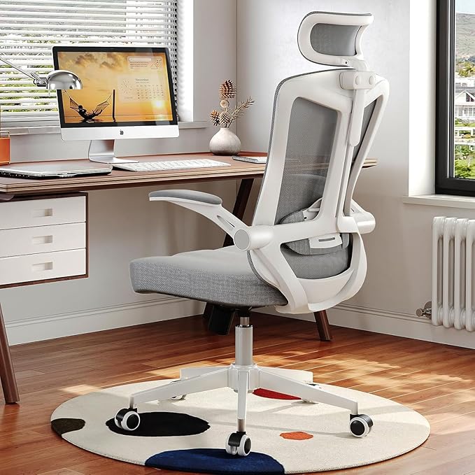 300 LBS Ergonomic Office Computer Mesh Chair - Adjustable Height Rolling Desk Chair with Flip-Up Armrests & High Back Support - Comfortable Swivel Task Chair for Home Office