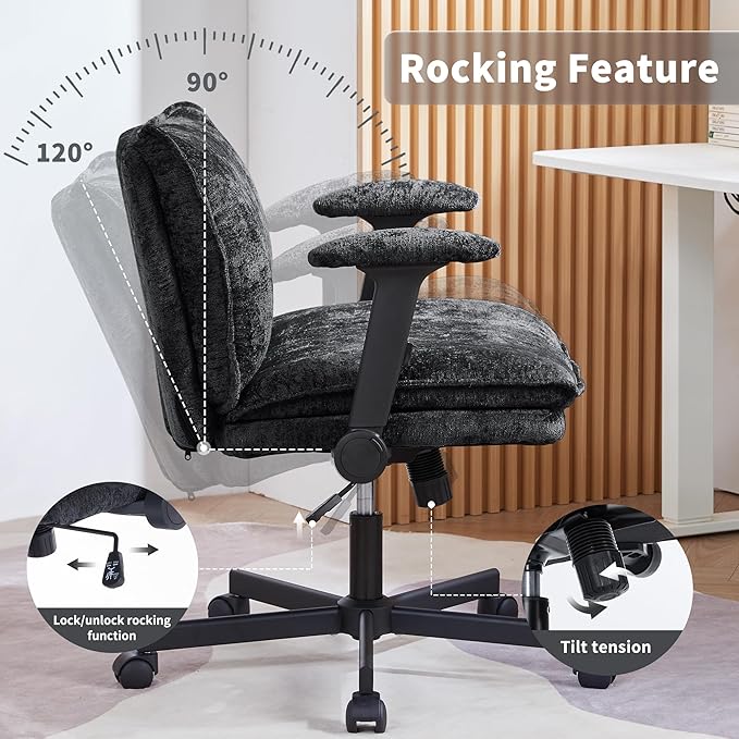 Cross Legged Office Chair, Height Adjustable Swivel Desk Chair with Flip-Up Arms, Padded Criss Cross Chair for Home Office & Bedroom