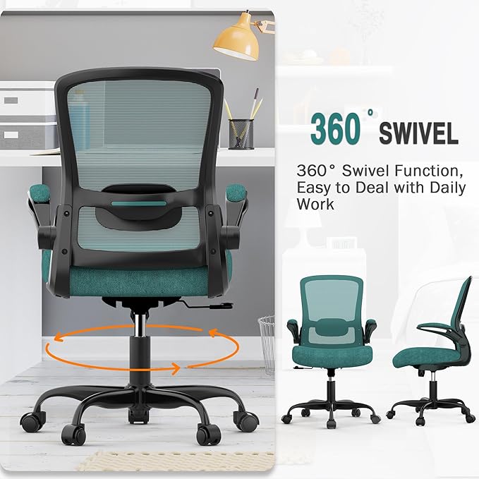 Mimoglad Office Chair, Ergonomic Desk Chair with Adjustable Lumbar Support, High Back Mesh Computer Chair with Flip-up Armrests- Task Chairs, Executive Chair for Home Office