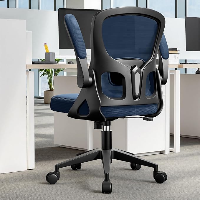 Office Chair Ergonomic Desk Chair, Adjustable Lumbar Support Rolling Swivel Comfy Chair with Space-Saving Flip Up Armrests, Mesh Gaming Chair for Business Work Office & Home,Blue