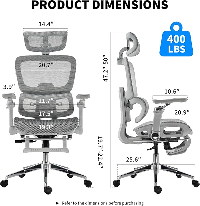 Mesh Ergonomic Office Chair with 6D Armrests,High Back Mesh Gaming Chair with Lumbar Support,Adjustable 3D Headrest for Home Office Desk Chair (Executive, Grey)