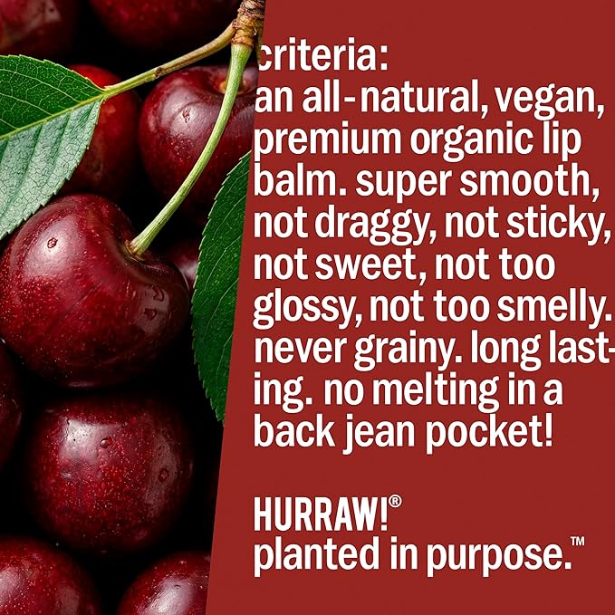 Hurraw! Black Cherry Tinted Lip Balm: (Sheer Red Tint) Organic, Certified Vegan, Cruelty and Gluten Free. Non-GMO, 100% Natural Ingredients. Bee, Shea, Soy and Palm Free. Made in USA