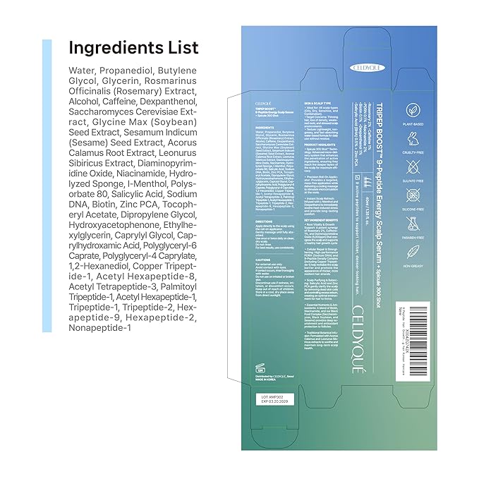 9-Peptide Hair Growth Scalp Care Serum - Rosemary 2% Caffeine 1% PDRN & Spicule 300, Roll-On Type | Root Enhancer Thicker Fuller-looking Hair w/Niacinamide Zinc PCA for Thinning hair Korean Haircare