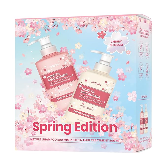 KUNDAL Honey & Macadamia / Cherry Blossom, Natural Protein Hair Care for Frizz Control & Elasticity | Cherry Blossom , 500ml (Pack of 2)