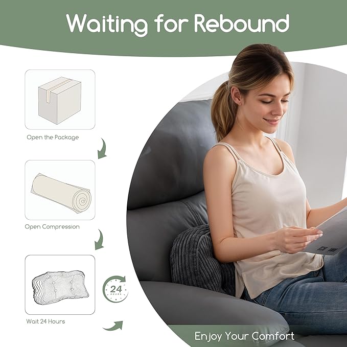 HIGOGOGO Lumbar Support Pillow for Recliner Chair/Accent Chair/Couch/Office Chair, Tufted Corduroy Back Support Cushion for Elderly, Recliner Cushions for Back Rest, Pain Relief, Reading, Dark Grey