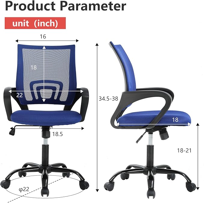PayLessHere Office Computer Chair Ergonomic Cheap Desk Chair Adjustable Comfortable Mid Back Task Rolling Swivel with Lumbar Support for Home Office (Pack of 1, Blue)