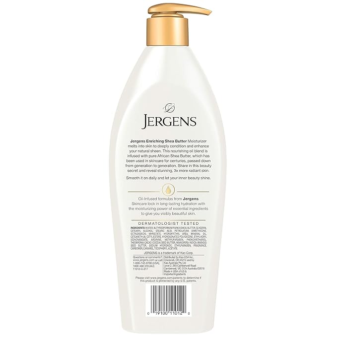 Jergens Shea Butter Hand and Body Lotion, Deep Conditioning Moisturizer, 3X More Radiant Skin, with Pure Shea Butter, Dermatologist Tested, 16.8 Oz (Pack of 2)