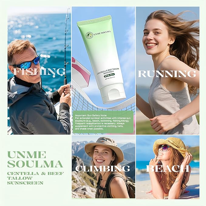Centella Sunscreen SPF 50 | with Beef Tallow & Zinc Oxide Sun Protection, Skin Care & Moisturizing 3 in 1, Mineral Sunscreen for Face & Body, Non-Comedogenic, Vacation Travel Size (1.76oz / 50g)