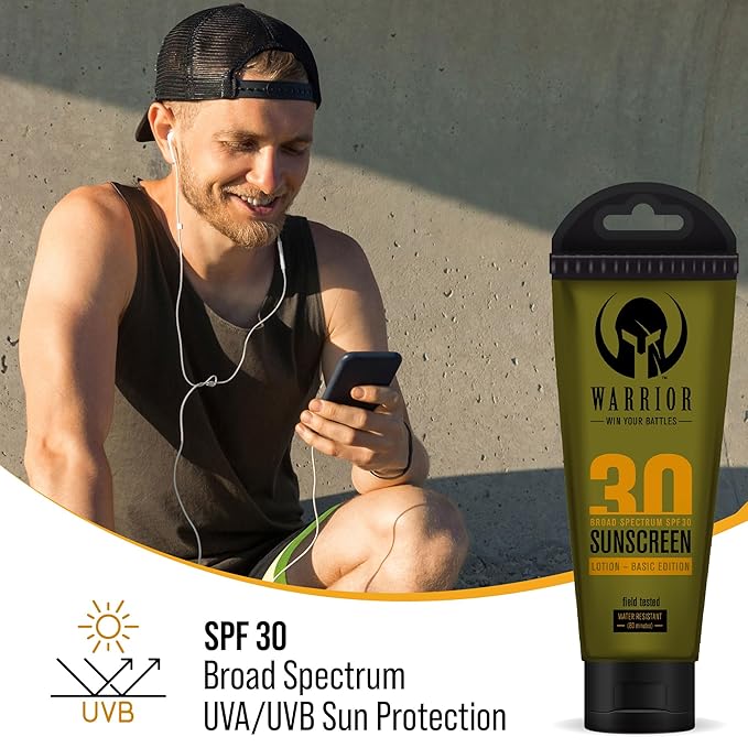 WARRIOR - WIN YOUR BATTLES- Sunscreen SPF 30 Lotion - Water & Sweat Resistant Body Lotion with SPF - Non-Mineral Formula, Camo Presentation, Broad Spectrum Sunscreen SPF30-3 Fl Oz - Pack of 2