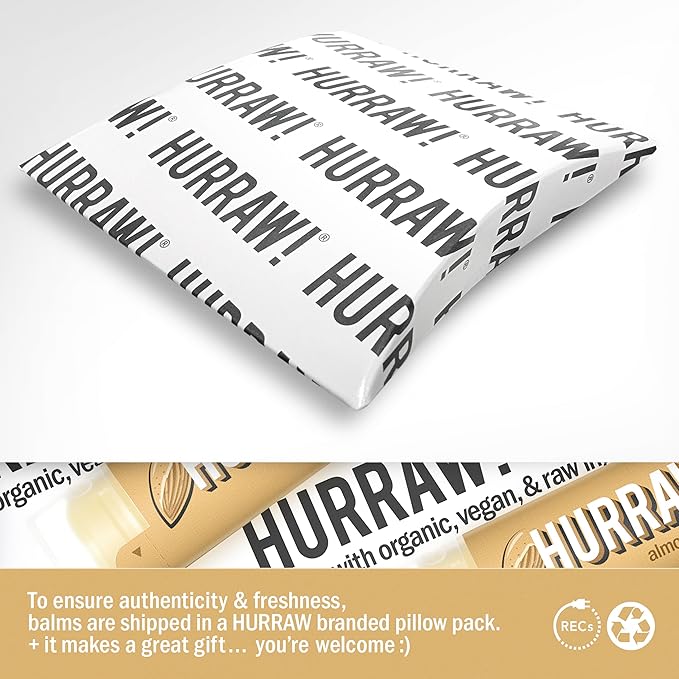 Hurraw! Almond Lip Balm: Organic, Certified Vegan, Cruelty and Gluten Free. Non-GMO, 100% Natural Ingredients. Bee, Shea, Soy and Palm Free. Made in USA