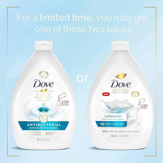 Dove Antibacterial Hand Wash Care & Protects Skin from Dryness,Moisturizers More Than The Leading Ordinary Hand Soap,34 oz,(Pack of 6)