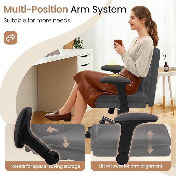 Criss Cross Office Chair with Wheels - Wide Seat Criss Cross Desk Chair with Flip-up Arms and Thick Cushion - Comfy Tilting Swivel Rolling Vanity Chair for Home Office Bedroom Apartment