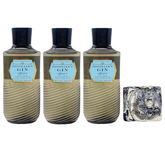 Bath & Body Works Distiller's Gin 3 Pack Body Wash Bundle with a Charcoal Scrub Bar Soap