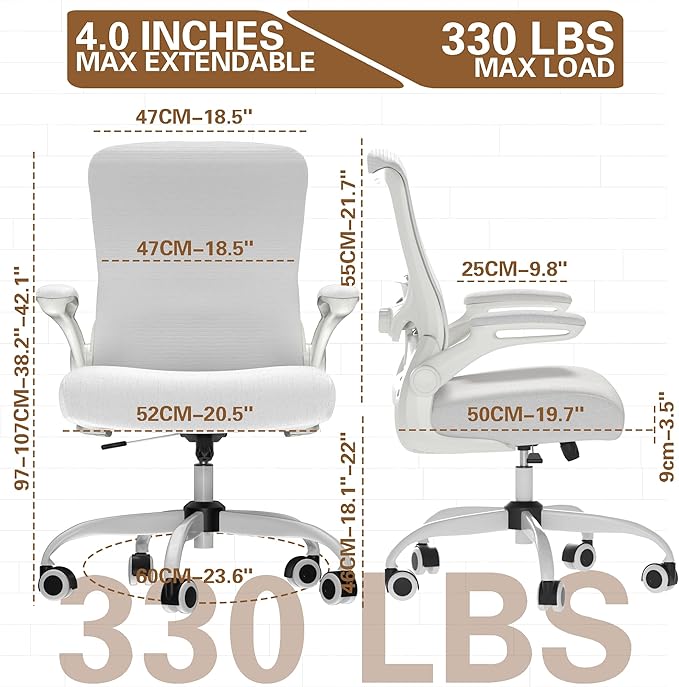 Ergonomic Office Chair - High Back Desk Chair with Adjustable Lumbar Support, Breathable Mesh Back, 330LBS Capacity, Easy Assembly, for Home Office Executive Computer Task