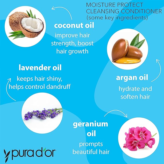 PURA D’OR Moisture Protect Cleansing Conditioner (16oz) Detangles & Restores Hair with Argan Oil,Lavender,No Sulfate,All Hair Types,Men & Women (Packaging may vary),(Pack of 2)
