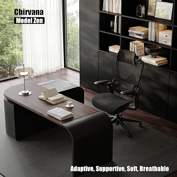 Ergonomic Office Chair, Big and Tall Home Desk Chair with Adjustable 3D Lumbar Support, 5D Armrest, 4D armrests, Mesh Computer Chair,90-130°Tilt, Model Zen (All Black)