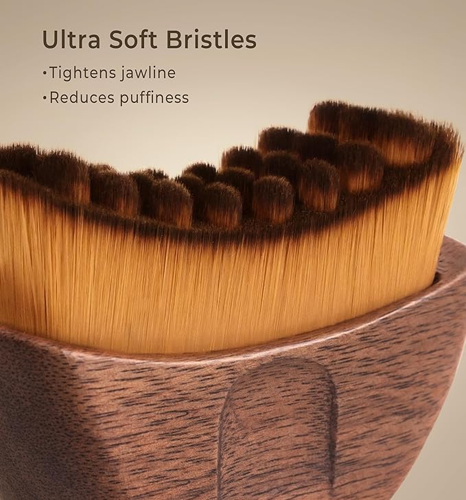 Lymphatic Contour Face Brush - Wooden Handle Lift Lymphatic Drainage Face Brush Facial Sculpting Brushes - Dry Guasha Contour Face Brushes Anti - Puffiness, Detox Walnut