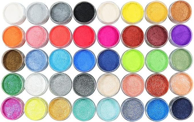 MARBLERS Mica Powder Colorant Set [40 Color Set] |Cosmetic Grade | Epoxy Resin Pigment | Dye | Non-Toxic, Vegan, Cruelty-Free | Lip Gloss, Nails, Body Butter, Bath Bomb, Candle & Soap Making