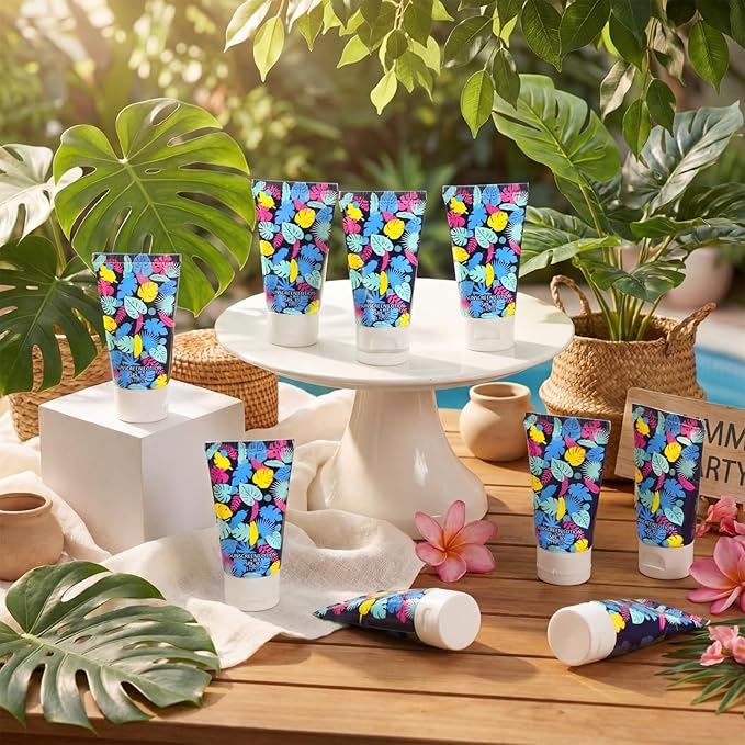 Loopeer 30 Pcs Mini Sunscreen Bulk Travel Size 1 oz Spf 30 Water Resistant Mini Sunscreen Lotion Hawaiian Tropical Leaves Summer Beach Party Favors Gifts for Summer Hawaiian Party Adult(Classic)