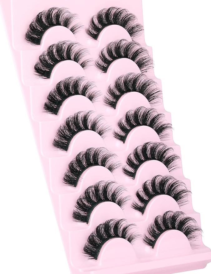 Mink Lashes Fluffy Wispy Lashes Natural Look 3D False Eyelashes D Curl Russian Strip Lashes 7 Pairs Short Fake Eyelash Pack by EYDEVRO