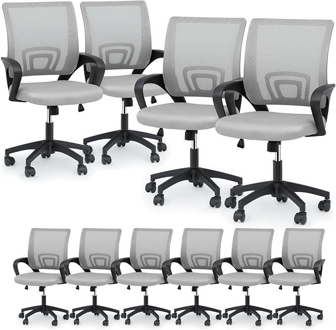 Magshion Ergonomic Office Chair 10 Pack, Mid-Back Mesh Desk Chair, Adjustable Swivel Computer Chair with Lumbar Support & Breathable Backrest for Gaming, Work, Study, 300 Lbs Capacity, Light Gray