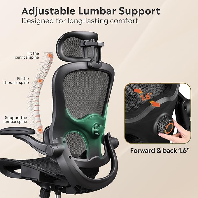 DEVAISE Ergonomic Mesh Home Office Desk Chair with Lumbar Support, High Back Reclining Computer Gaming Chair with Flip-up Armrests, 3D Headrest, Tilt Lock, Heavy Duty, SGS Class 4 Gas Lift, Black