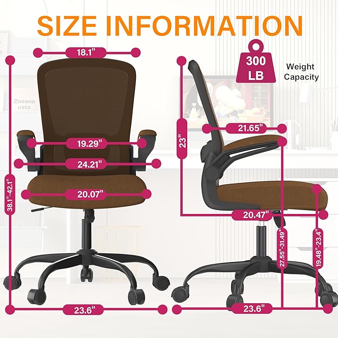 Mimoglad Office Chair, Ergonomic Desk Chair with Adjustable Lumbar Support, High Back Mesh Computer Chair with Flip-up Armrests-Task Chairs, Executive Chair for Home Office