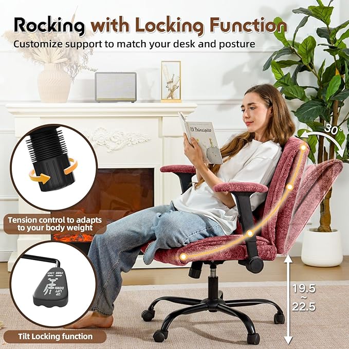 Criss Cross Chair with Wheels & Flip Arms, Wide Cross Legged Office Chair with Adjustable Tilt Criss-Cross Desk Chair with Lumbar Support for Home Office, Bedroom, Apartment Red