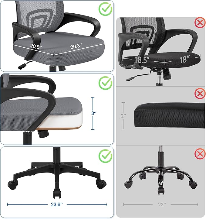 Yaheetech Mid Back Office Chair Executive Task Swivel Rolling Gaming Chair with Lumbar Support and Armrests Rolling Casters, Dark Grey