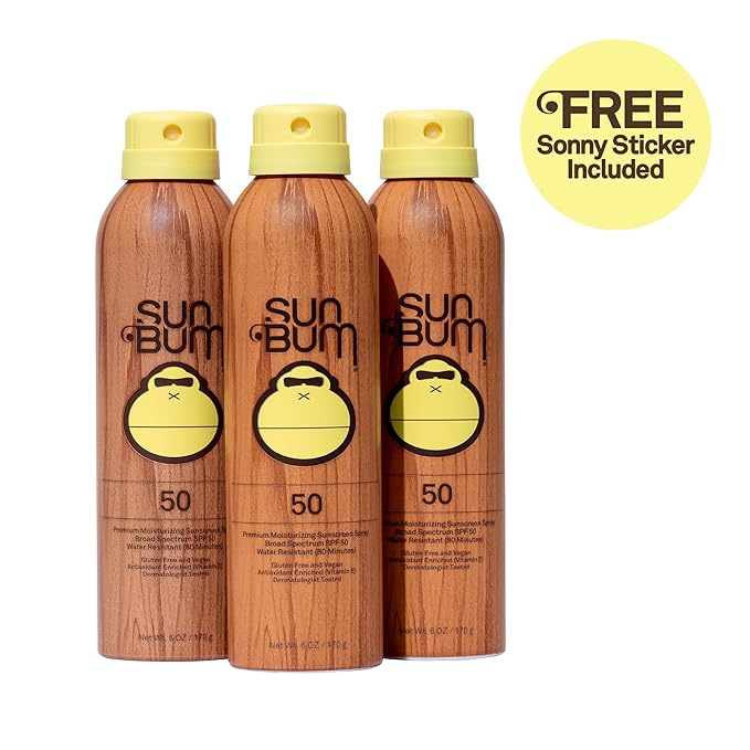 Sun Bum Original Moisturizing Sunscreen Spray SPF 50 with Sonny Sticker, Vegan and Hawaii 104 Act Compliant, Octinoxate & Oxybenzone Free, Broad Spectrum UVA/UVB Sunscreen, 3 Pack, 6 oz