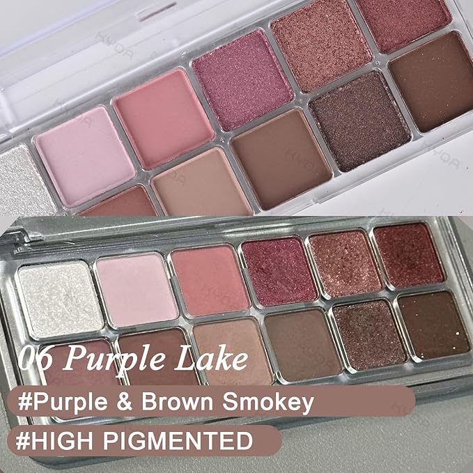 KYDA 12 Colors Purple Brown Eyeshadow Palette, High Pigment Matte Shimmer Pink Purple Brown Eye Shadow, All-In-One Eyes Palette for Women, Soft Blendable Powder Eyeshadow, Korean Eyes Makeup