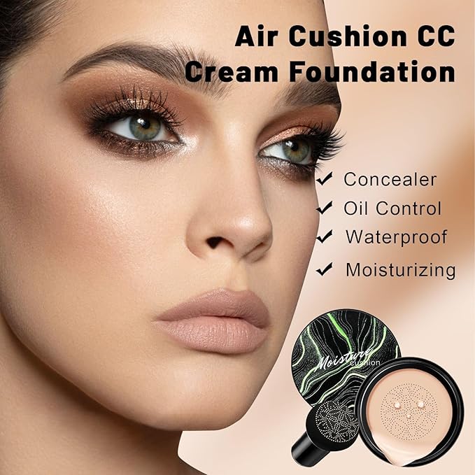 Mushroom Head Air Cushion CC Cream - BB Cream Face Makeup for Mature Skin, Moisturizing Cover Balm Foundation & Long-Lasting Color Correcting Concealer, Even Skin Tone for All Skin (Natural)