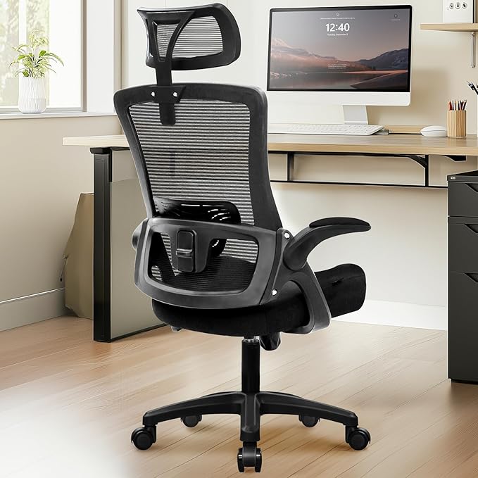 NEO Chair Ergonomic Office Desk Chair High Back Computer Gaming Mesh Chair with Comfy Task Adjustable Arms Lumbar Support Headrest Swivel for Home Office (Black)