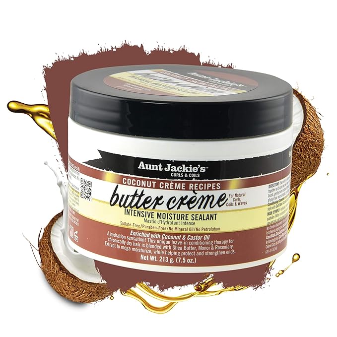 Aunt Jackie's Coconut Crème Recipes Butter Crème Intensive Moisture Sealant, Leave-In Conditioning Therapy for Dry Hair, 7.5 oz