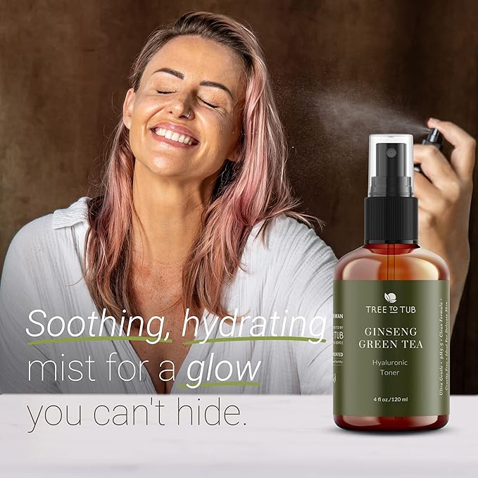 Tree To Tub Hydrating Face Moisturize and Deep Calming Toner Spray for Sensitive Skin - Water-Based Hyaluronic Acid, Vitamin C & E, Organic Aloe, Green Tea, Natural Ginseng for Dry & Sensitive Skin an