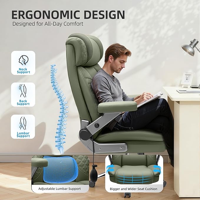 Big and Tall Office Chair, Desk Computer Chair for Heavy People, Oversized Executive Gaming Chair, Extra Wide 500LBS Ergonomic Comfy Office Chair with Adjustable Lumbar Support & 5D Flip Arms