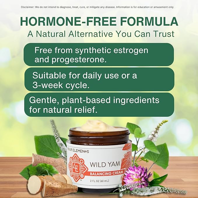 Four Elements 4E Wild Yam Balancing Cream, 2 OZ - 1st Place Winner at the 2023 International Herb Symposium for Creams and Salves! Proudly Farmed, Crafted and Packaged in WI, USA.