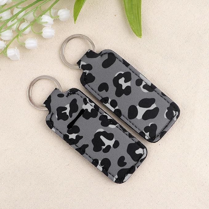 4 Pcs Lip Balm Holder Keychain for Lipstick, Elastic Fabric Lip Gloss Sleeves Holder for Women, Girls, Nurse