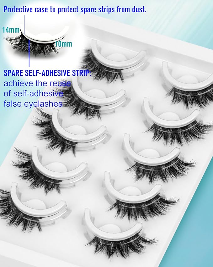 Waterproof Self Adhesive Eyelashes,Half Eyelashes 10-14mm 5 Pairs Natural Look Stick on False Eyelashes, No Glue Needed, Wispy Glueless Lashes Reusable and Comfortable by Obeyalash (6D49)