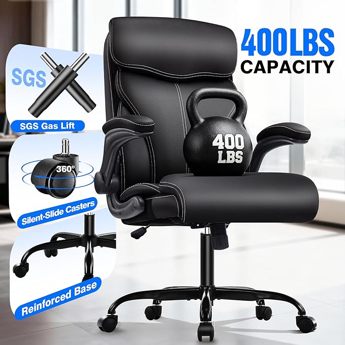 AreShark Office Chair - Executive High Back Breathable Comfy Desk Chair with Lumbar Support - Ergonomic Leather Rolling Swivel Computer Chair with Rock Function for Working Studying Gaming Relaxing