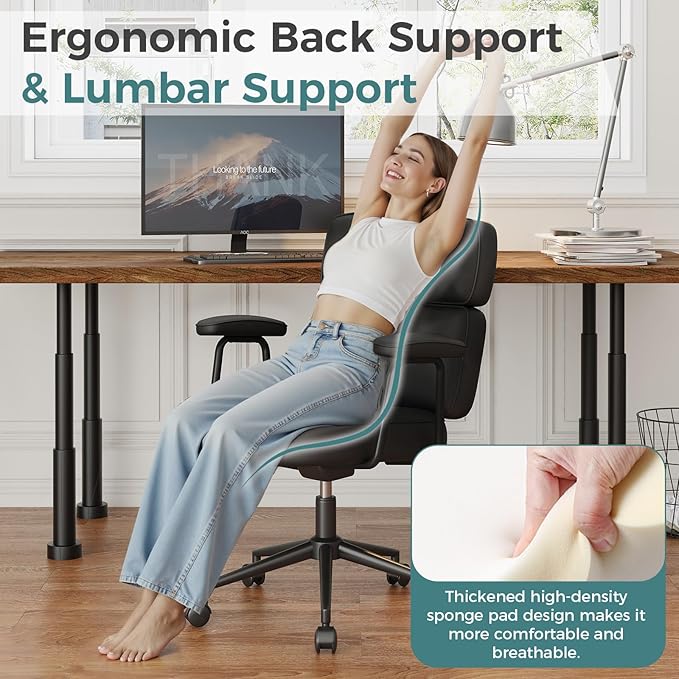 OLIXIS Ergonomic Home Office Desk Chair, Computer Chair with Lumbar Support Adjustable Height Rolling Swivel Executive Task Armrests Chair, Inky