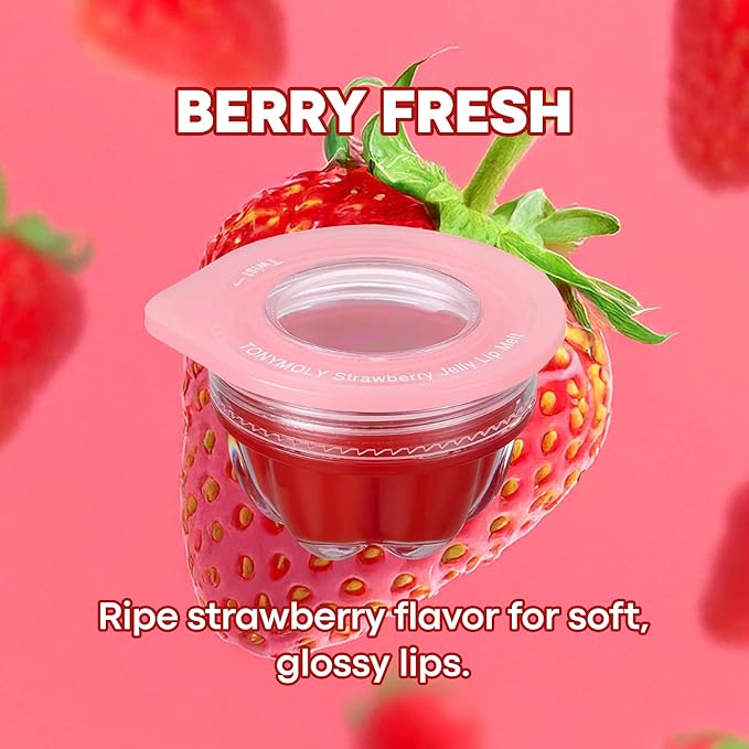 TONYMOLY Jelly Lip Melt, Moisturizing, Hydrating & Nourishing Lip Balm Treatment, Strawberry, 0.31 oz.