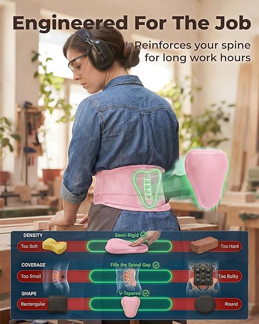 Sparthos Back Support Belt - Immediate Relief from Back Pain - Breathable With Lumbar Pad - Lower Backbrace For Home & Lifting At Work - For Men & Women - Fits 31–38″ Waist (Pink-S, Check Sizing)