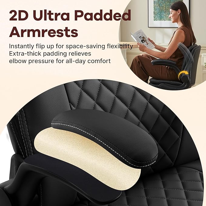 AreShark Cross Legged Office Chair,ADHD Criss Cross Desk Chair with Wheels & Stretchable Rotating Footrest,Height Adjustable Wide Yoga Kneeling Meditation Chair with Flip-up Armrests Back Support