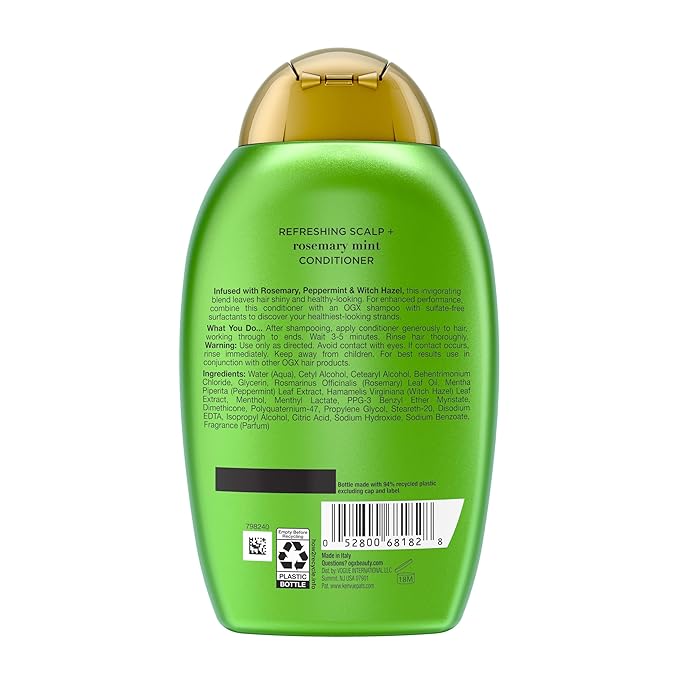 OGX Extra Strength Refreshing Scalp + Rosemary Mint Conditioner, Nourishing Hair & Scalp Conditioner Infused with Rosemary for Healthy-Looking Hair, Sulfate-Free Surfactants, 13 fl. oz