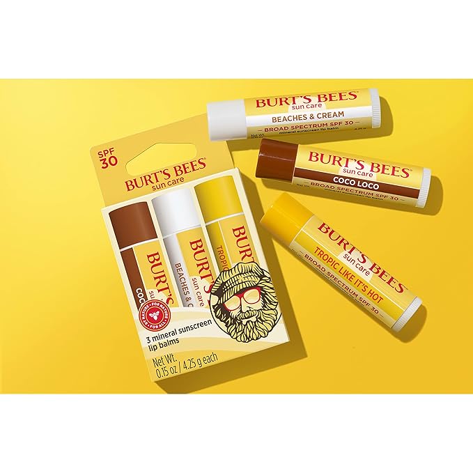 Burt's Bees Easter Basket Stuffers, Lip Balm Party Pack - Birthday Cake, Waffle Cone, Strawberry Shortcake, Cookies & Cream, All Day Moisturizer, Natural Origin Lip Treatment, 4 Tubes, 0.15 oz.
