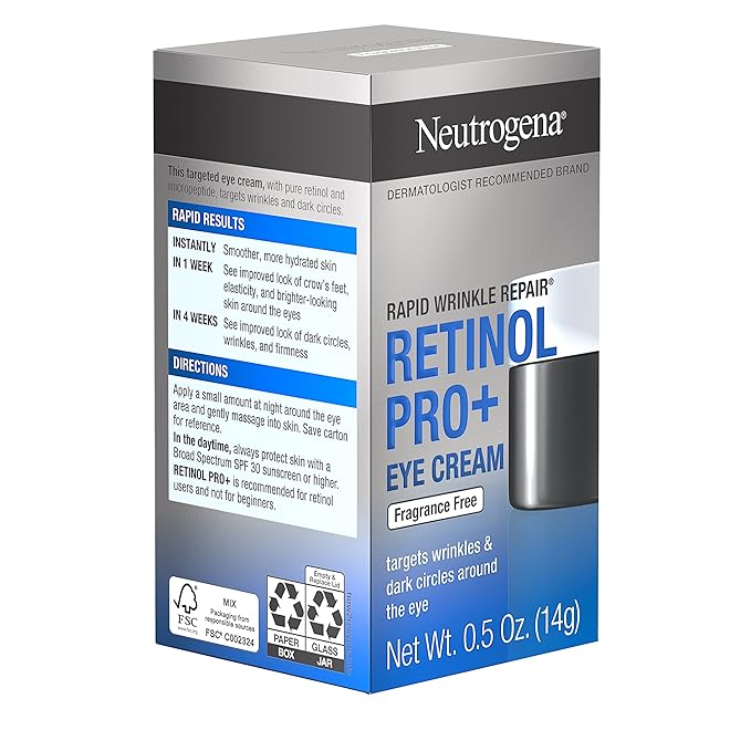 Neutrogena Rapid Wrinkle Repair Retinol Pro+ Anti-Wrinkle Eye Cream,Targeted Eye Cream for Wrinkles & Dark Circles,Formulated without Fragrance,Dyes,Phthalates,and Parabens,0.5 oz,(Pack of 2)
